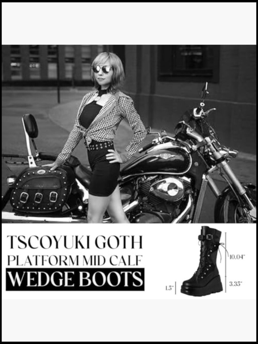 Platform Combat Boots Chunky Wedge Heel Lace Up and Zipper Mid Calf Concerts - Picture 4 of 6